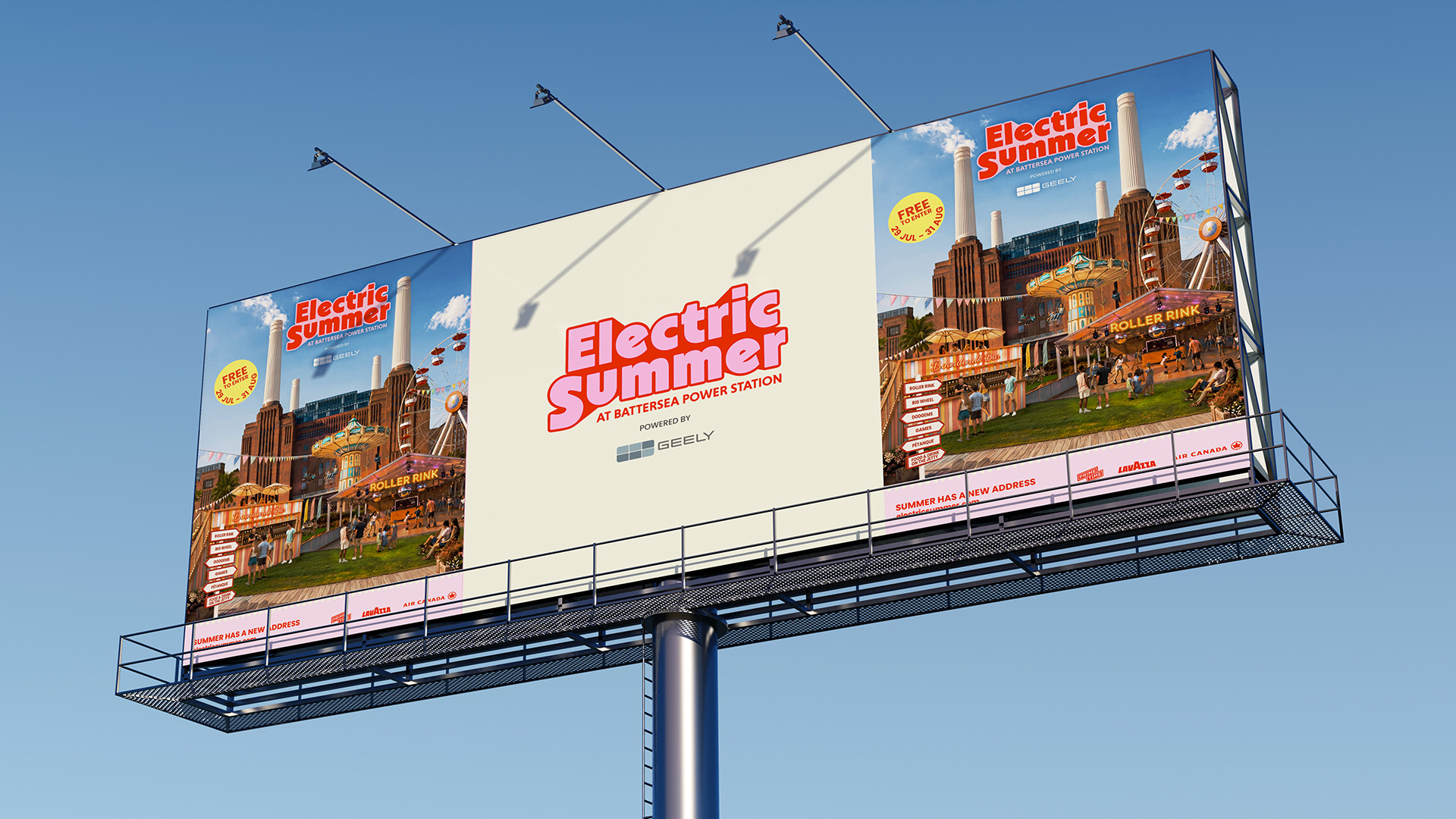 Electric Summer hero campaign artwork at Battersea Power Station