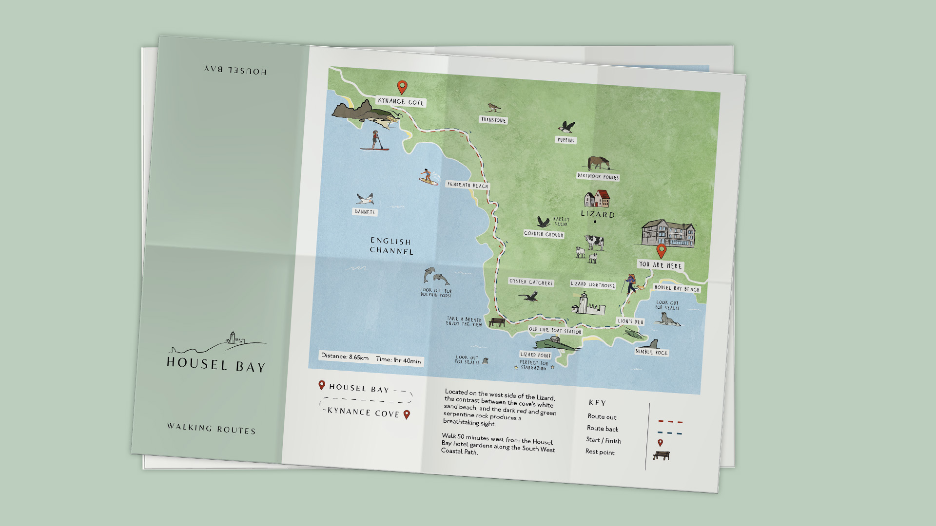 Folded Housel Bay walking map showing the coastal route