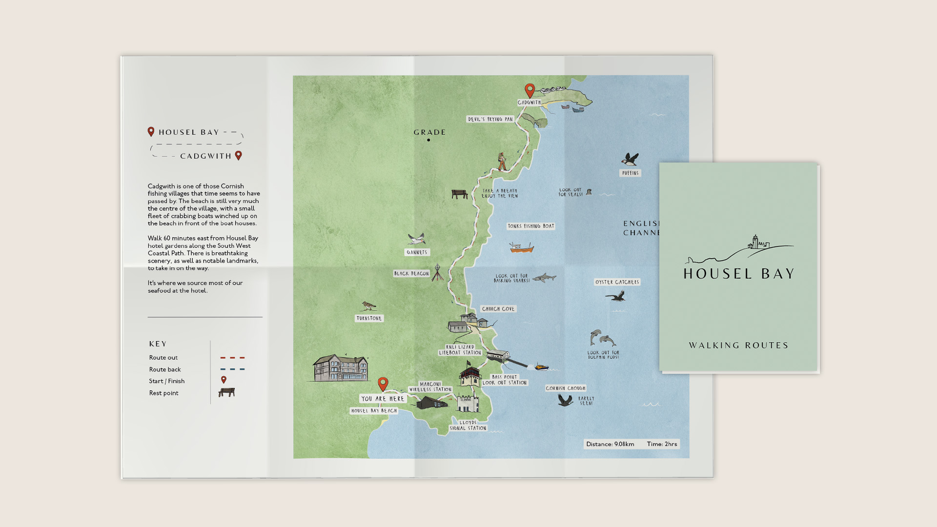Housel Bay pocket map and illustrated walking route